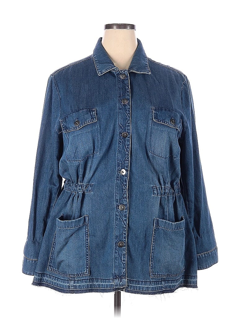 J Jill 100 Cotton Solid Blue Denim Jacket Size 2x Plus 63 Off