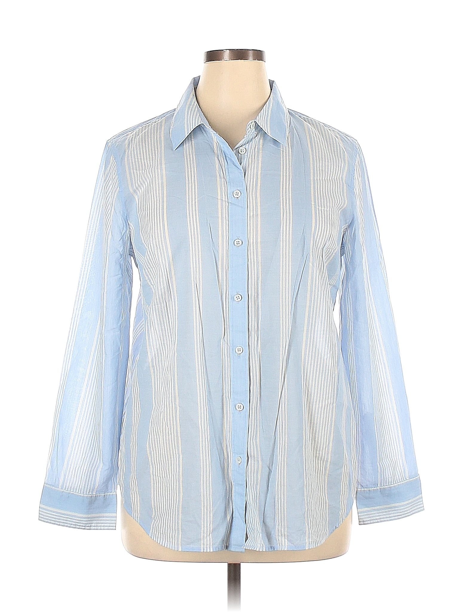 Talbots Stripes Blue Long Sleeve Button-Down Shirt Size XL - 79% off ...