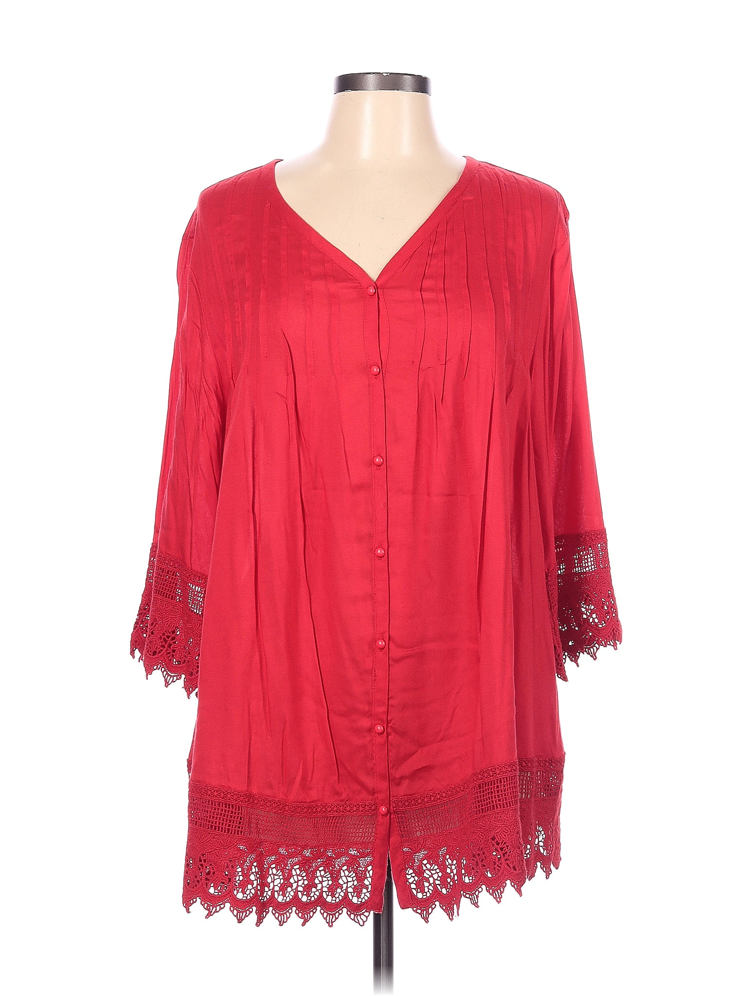 Blair 100 Rayon Red 3 4 Sleeve Blouse Size L 50 Off Thredup