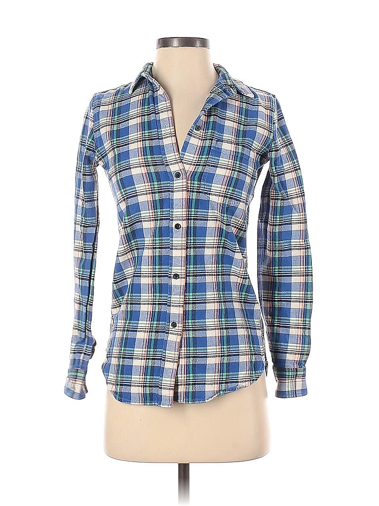 Madewell 100% Cotton Plaid Blue Long Sleeve Button-Down Shirt Size XXS - photo 1