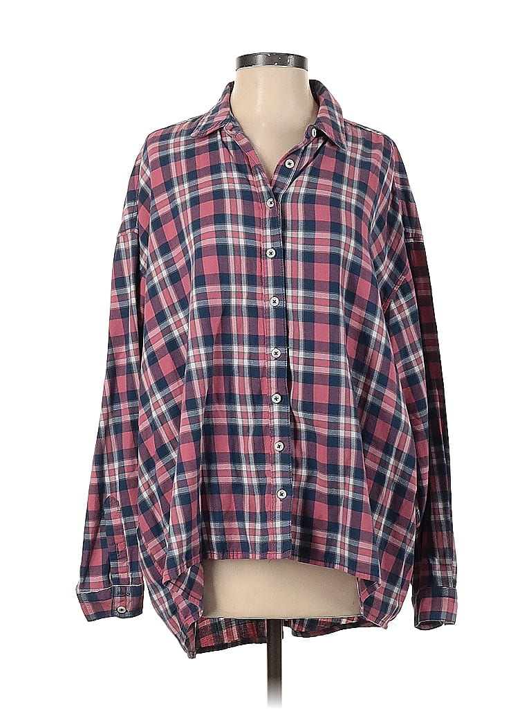 The Great. 100% Cotton Plaid Pink Long Sleeve Button-Down Shirt Size Lg (3) - photo 1