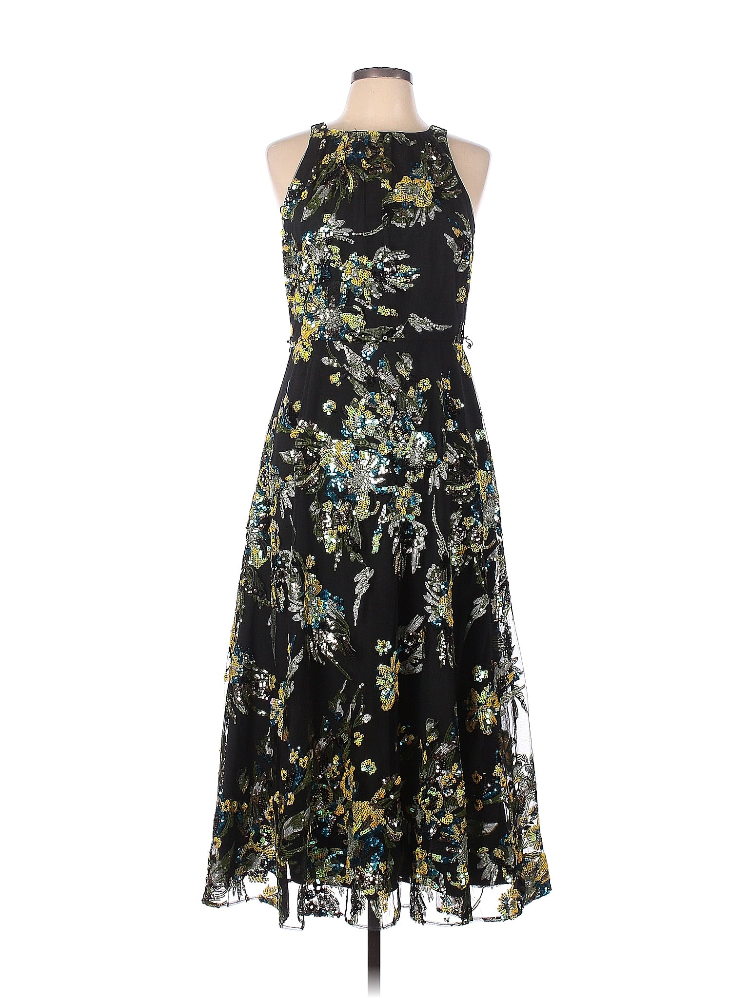 Badgley Mischka 100% Polyester Floral Black Casual Dress Size 10 - 75% ...