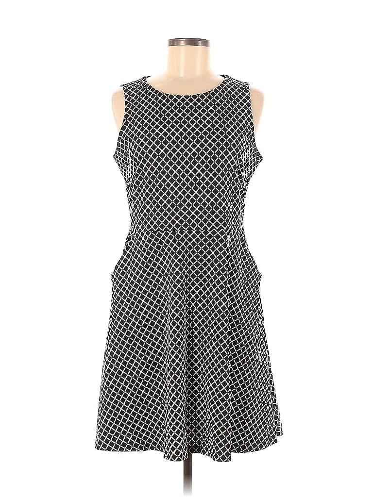 New York & Company 100% Cotton Houndstooth Argyle Checkered-gingham Grid Tweed Chevron-herringbone Graphic Polka Dots Chevron Gray Casual Dress Size M - photo 1
