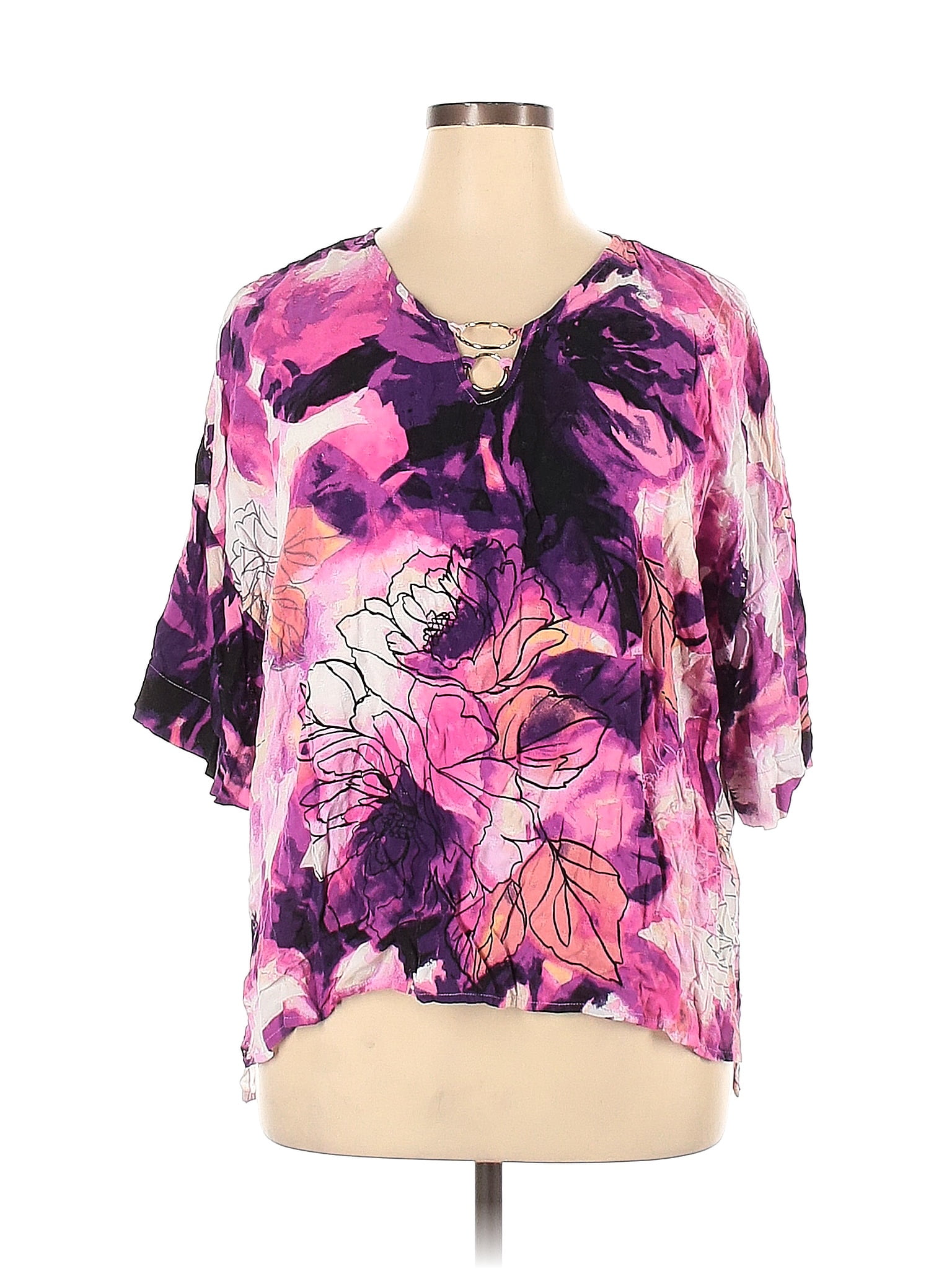 Dana Buchman 100 Rayon Tropical Purple 3 4 Sleeve Blouse Size Xl 73