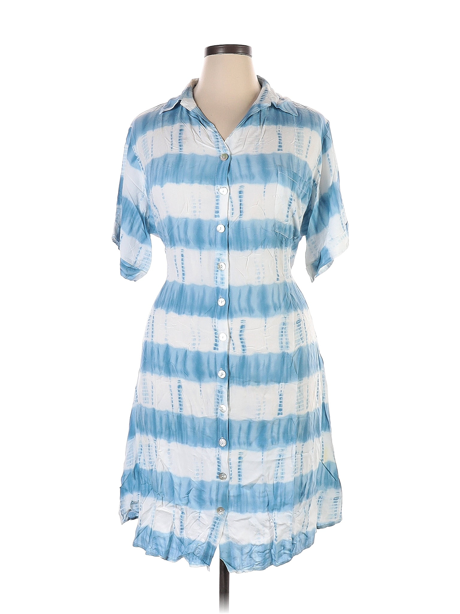 Ashley Stewart 100 Rayon Stripes Multi Color Blue Casual Dress Size 14