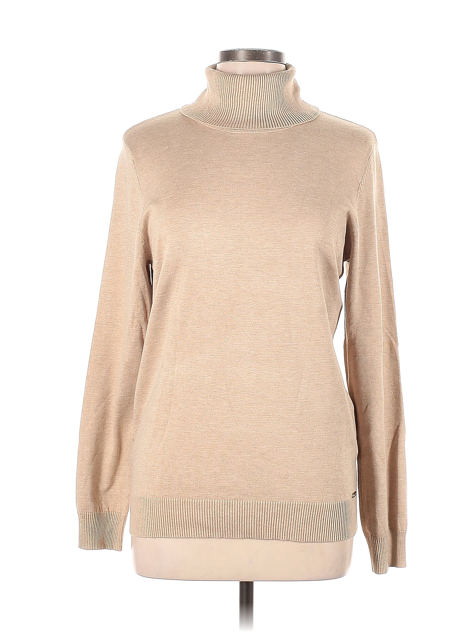 Calvin Klein Color Block Tan Turtleneck Sweater Size L - 69% off | thredUP