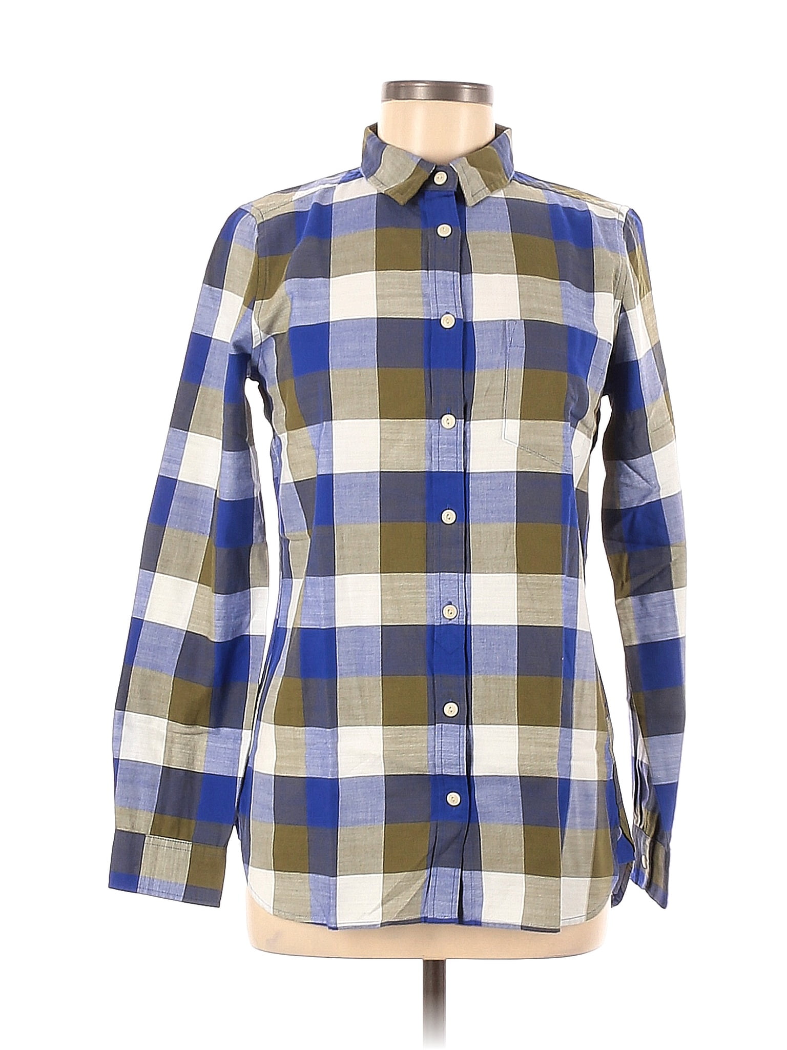 J.Crew Checkered-gingham Multi Color Blue Long Sleeve Button-Down Shirt ...