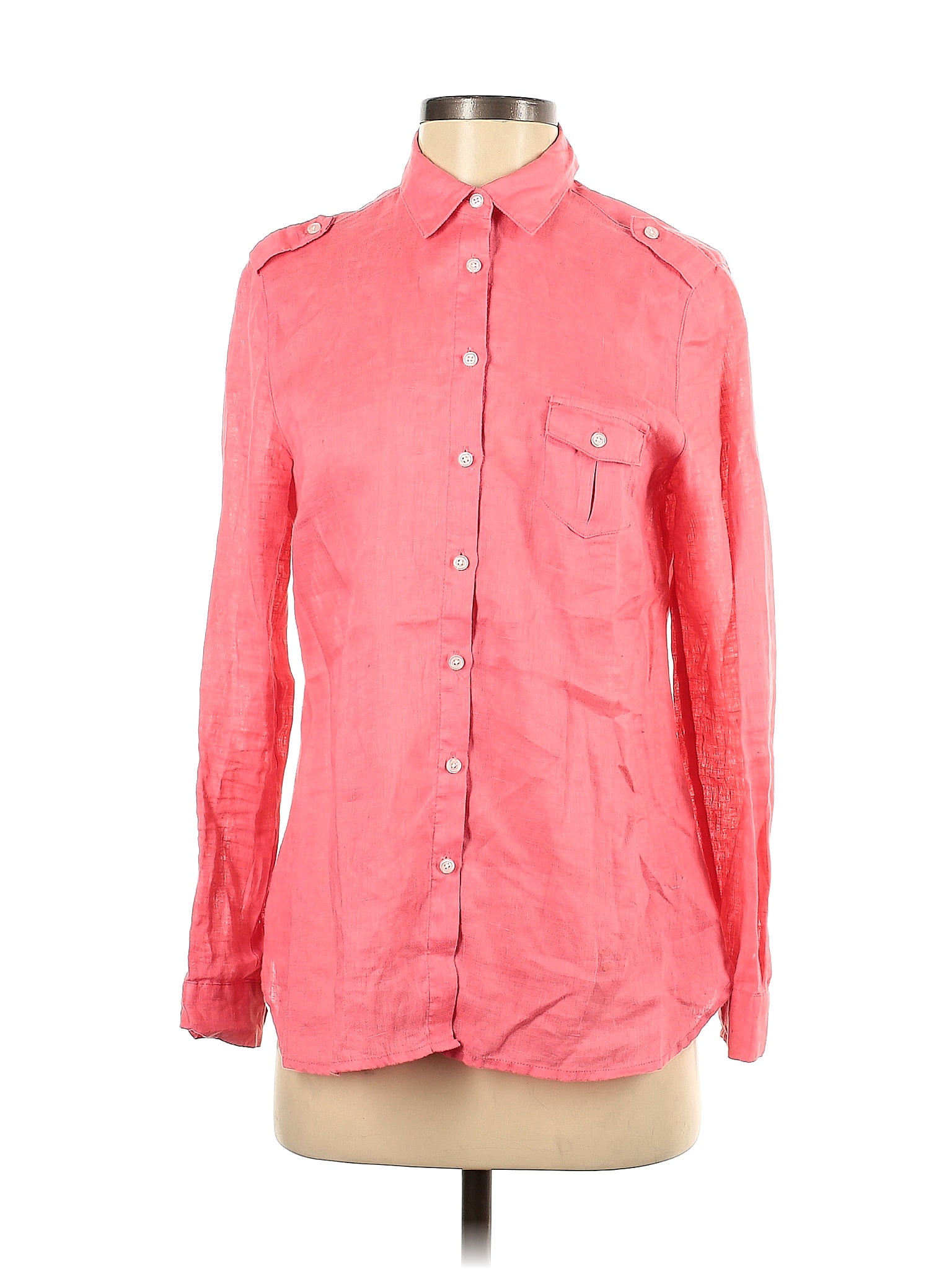 Island Company 100 Linen Pink Long Sleeve Button Down Shirt Size S