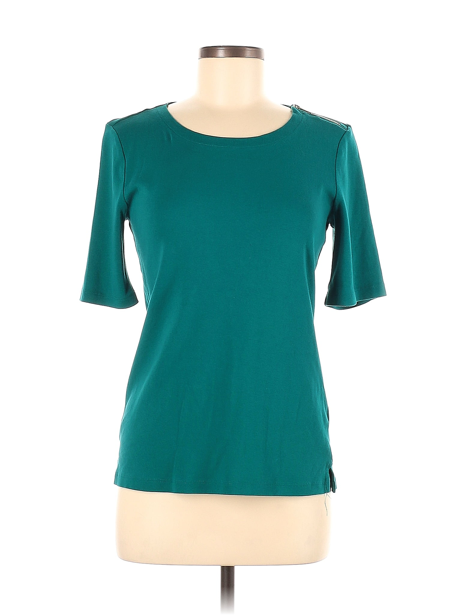 Jones New York Signature 100 Cotton Teal Short Sleeve TShirt Size L