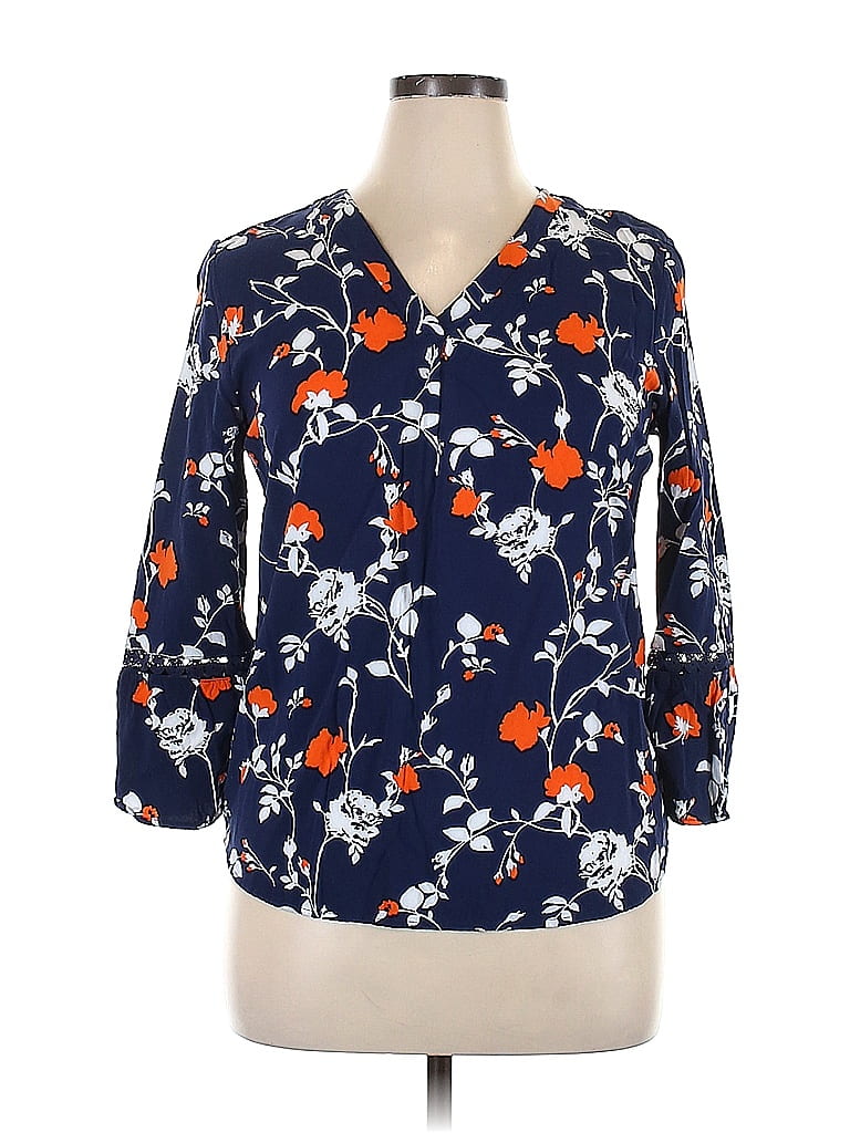 Brina And Em 100 Rayon Floral Blue Long Sleeve Blouse Size L 48 Off