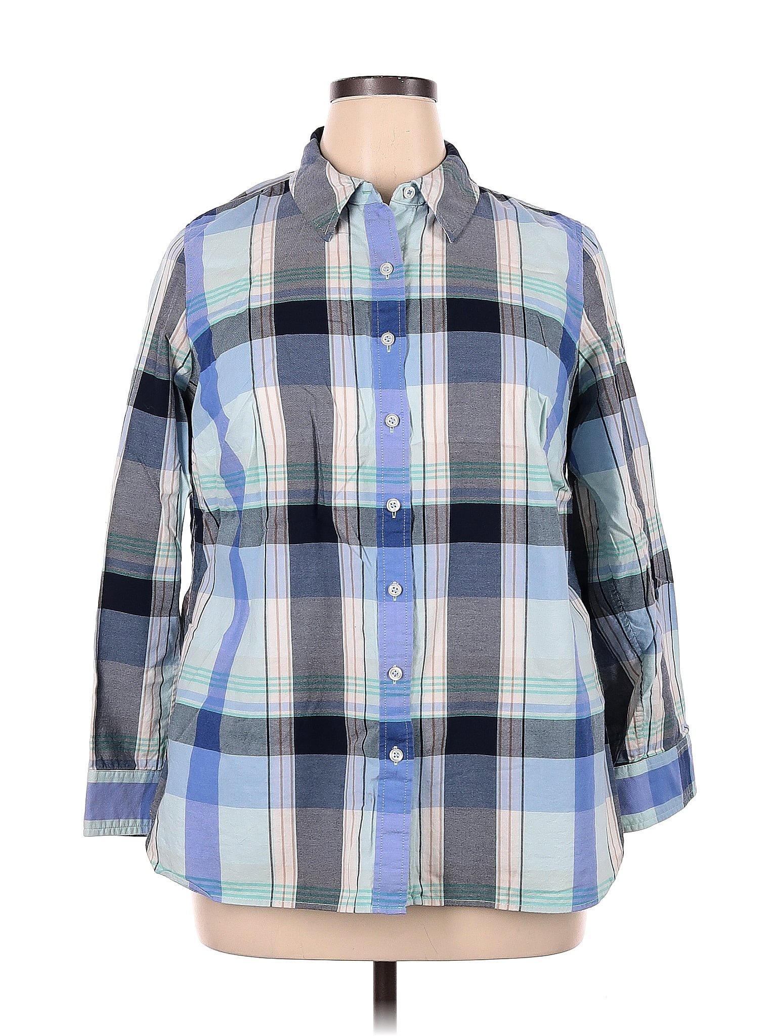 Talbots 100% Cotton Blue Long Sleeve Button-Down Shirt Size 1X (Plus ...