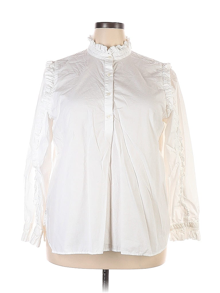 J.Crew 100% Cotton White Long Sleeve Blouse Size 2X (Plus) - 70% off ...