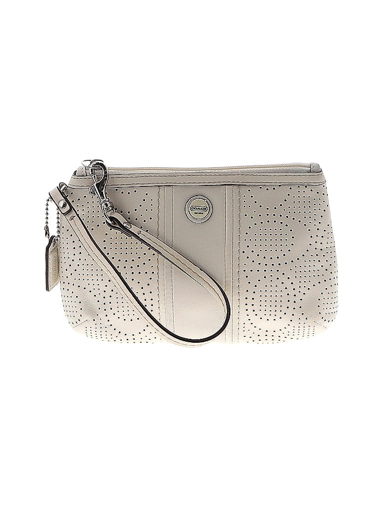Coach 100% Leather Solid Ivory Leather Wristlet One Size - photo 1