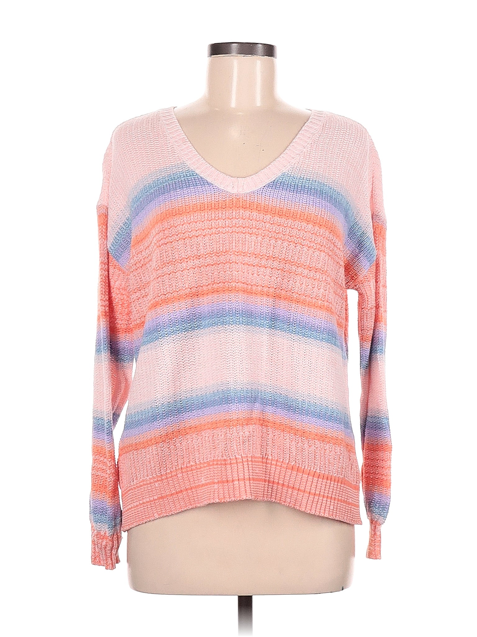 Ann Taylor Loft Color Block Stripes Pink Pullover Sweater Size M 68