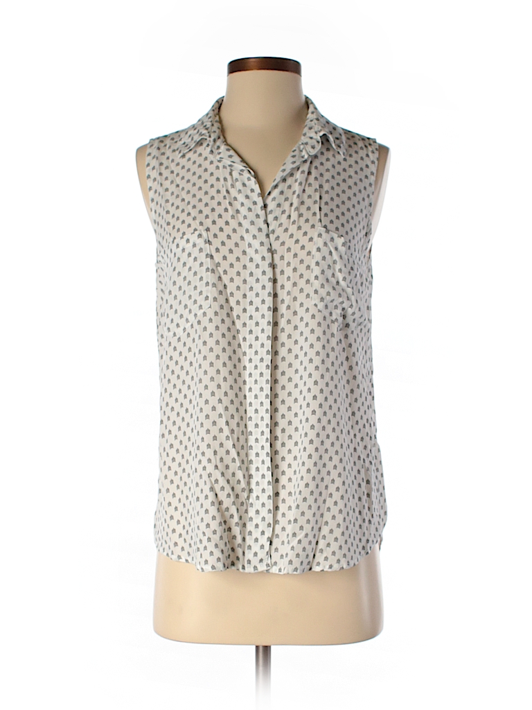 Velvet Heart 100% Rayon Print White Sleeveless Button-Down Shirt Size S ...