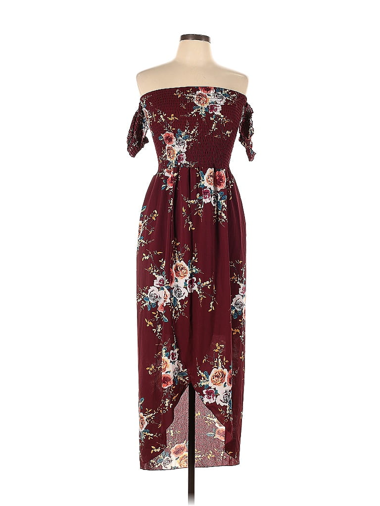 Unbranded 100% Polyester Floral Motif Floral Burgundy Casual Dress Size L - photo 1