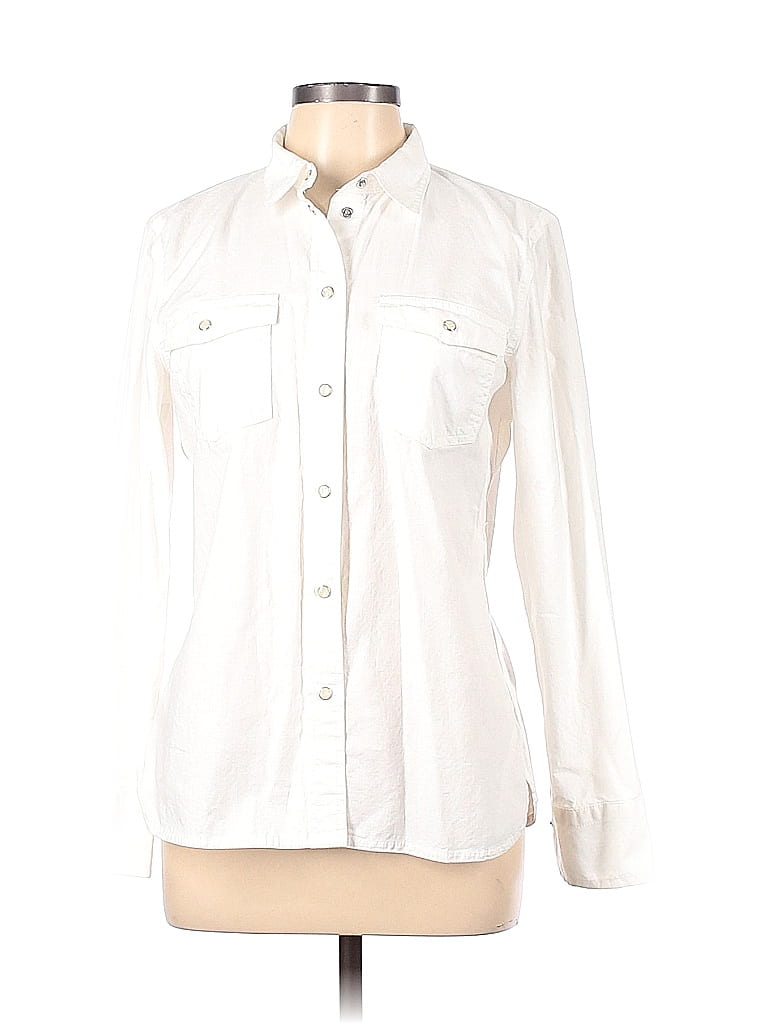 J.Crew 100% Cotton Solid White Ivory Long Sleeve Button-Down Shirt Size ...