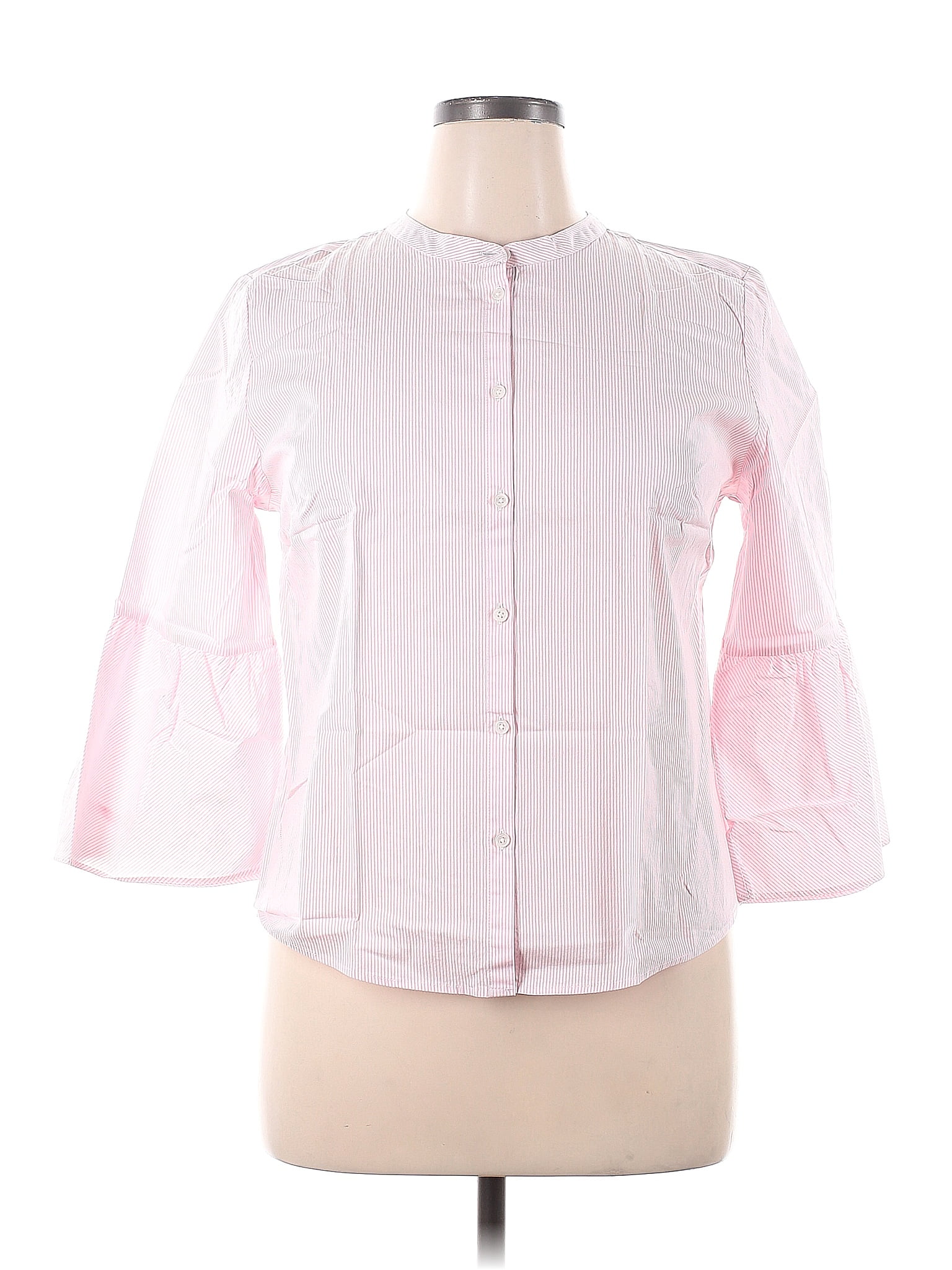 Blouse Bliss Couture Blanche à Rayures Roses – Manches Longues Avec Boutons, Taille L