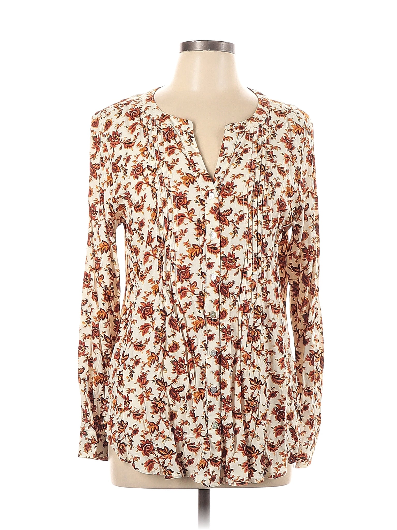 Jane and Delancey 100% Rayon Floral Ivory Long Sleeve Blouse Size L ...