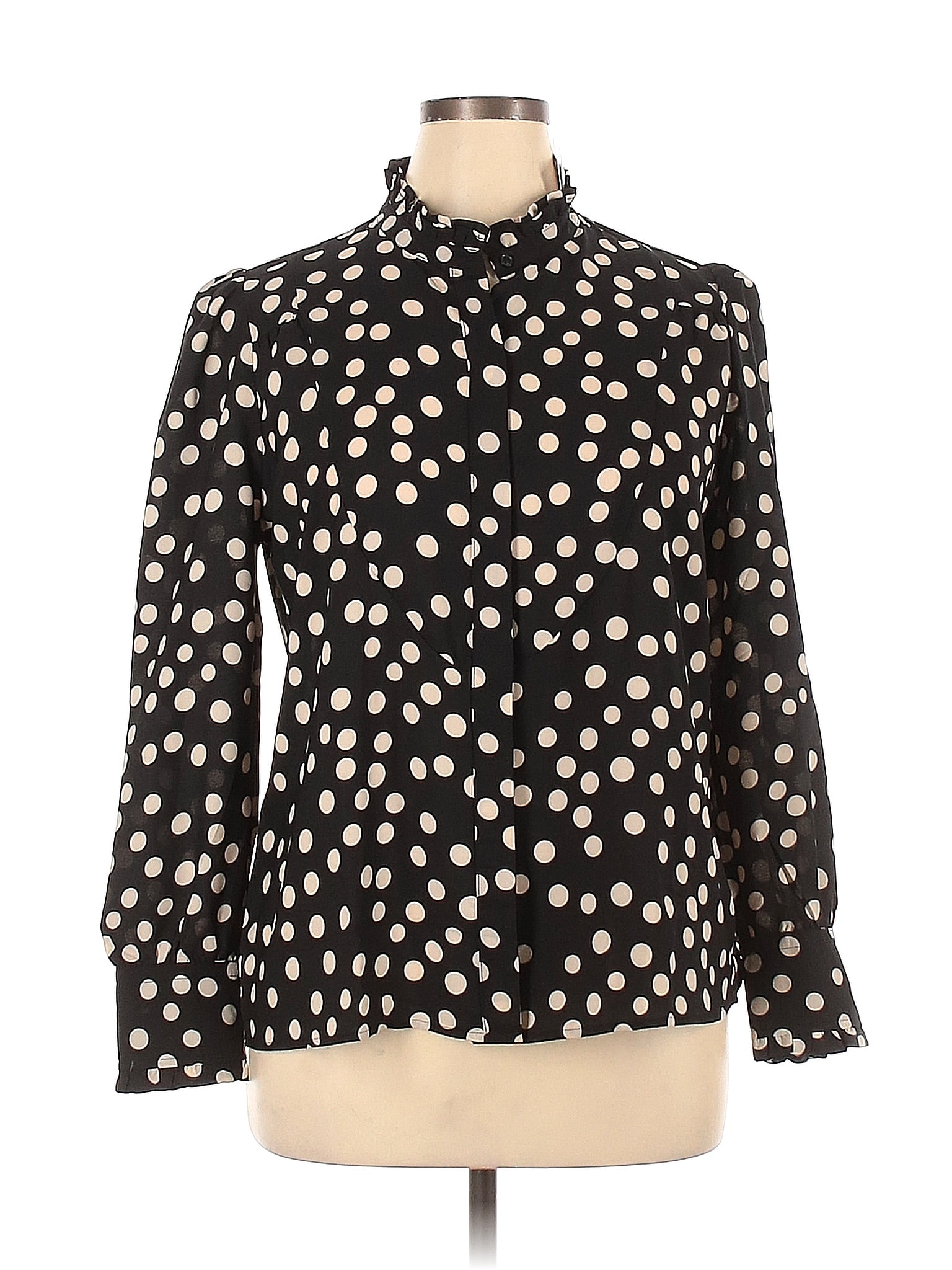 DressBarn 100% Polyester Black Long Sleeve Button-Down Shirt Size XL ...