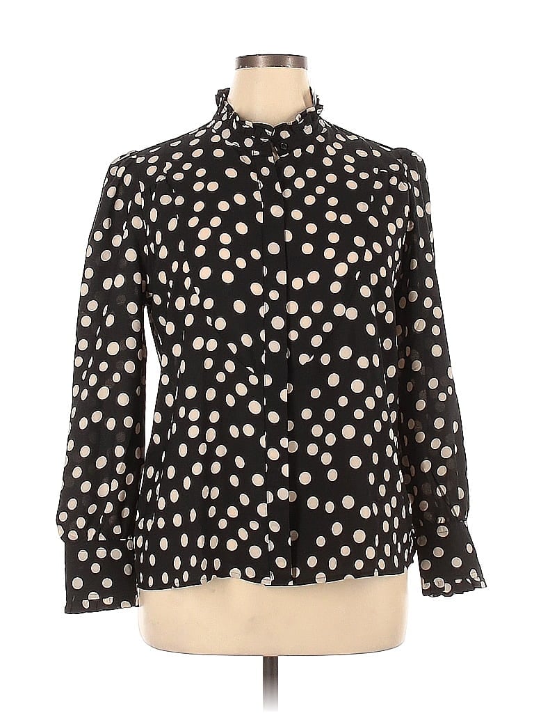 DressBarn 100% Polyester Black Long Sleeve Button-Down Shirt Size XL ...