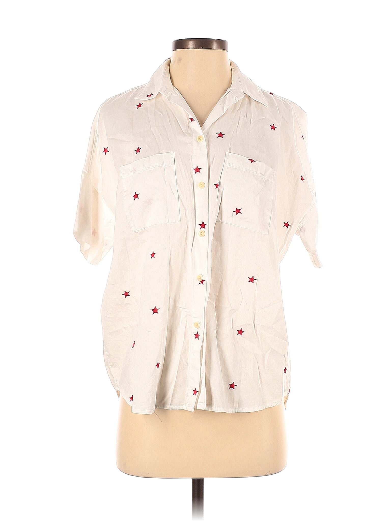 Madewell 100 Cotton Ivory Short Sleeve Button Down Shirt Size Xs 71