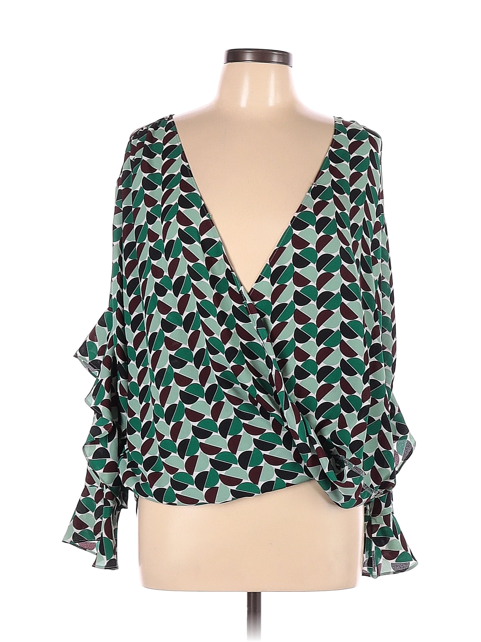 Ann Taylor Factory 100% Polyester Green Long Sleeve Blouse Size L - 55% ...