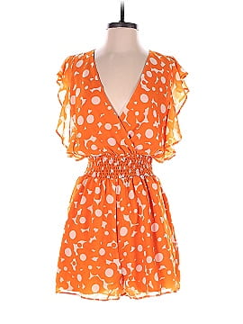 Slate & Willow Orange Floral Ruched Romper (view 1)
