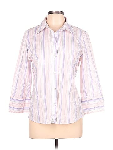 Josephine Chaus Stripes Multi Color Pink Long Sleeve Button-Down