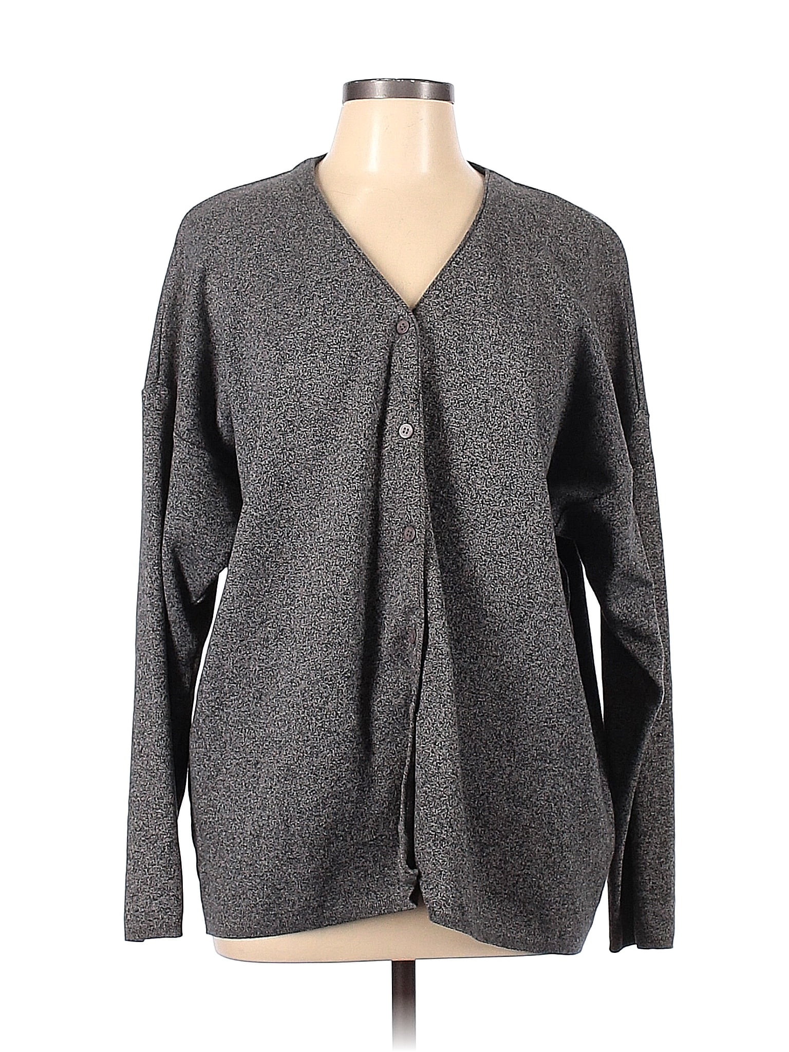 Eileen Fisher 100% Cotton Color Block Gray Cardigan Size L - 78% Off 