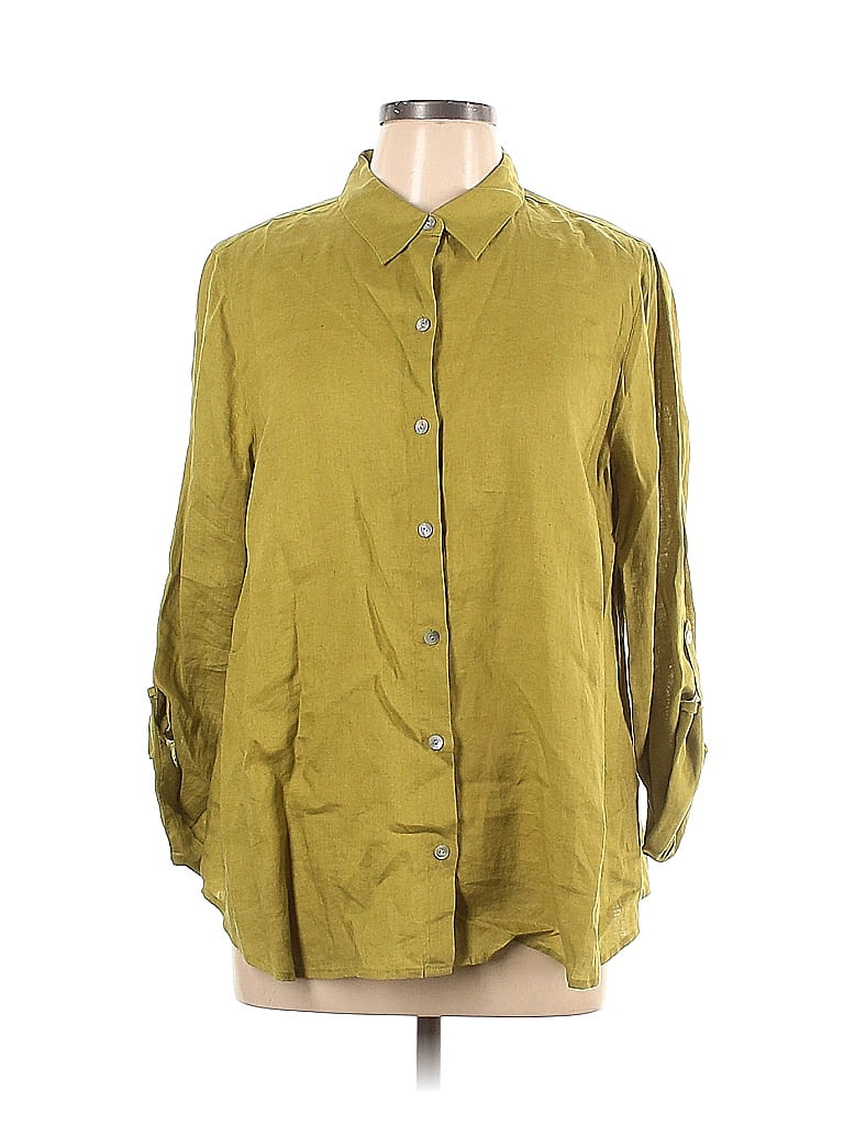 J.Jill 100% Linen Green Long Sleeve Button-Down Shirt Size L (Petite ...