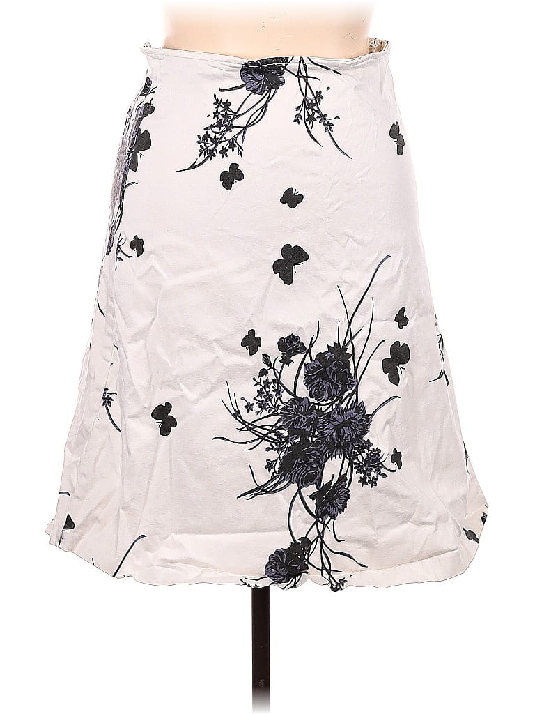 Jupe Newport News Fleurie Noir Et Blanc - Taille 6 - En Lin Doublé - Neuf Sans étiquettes