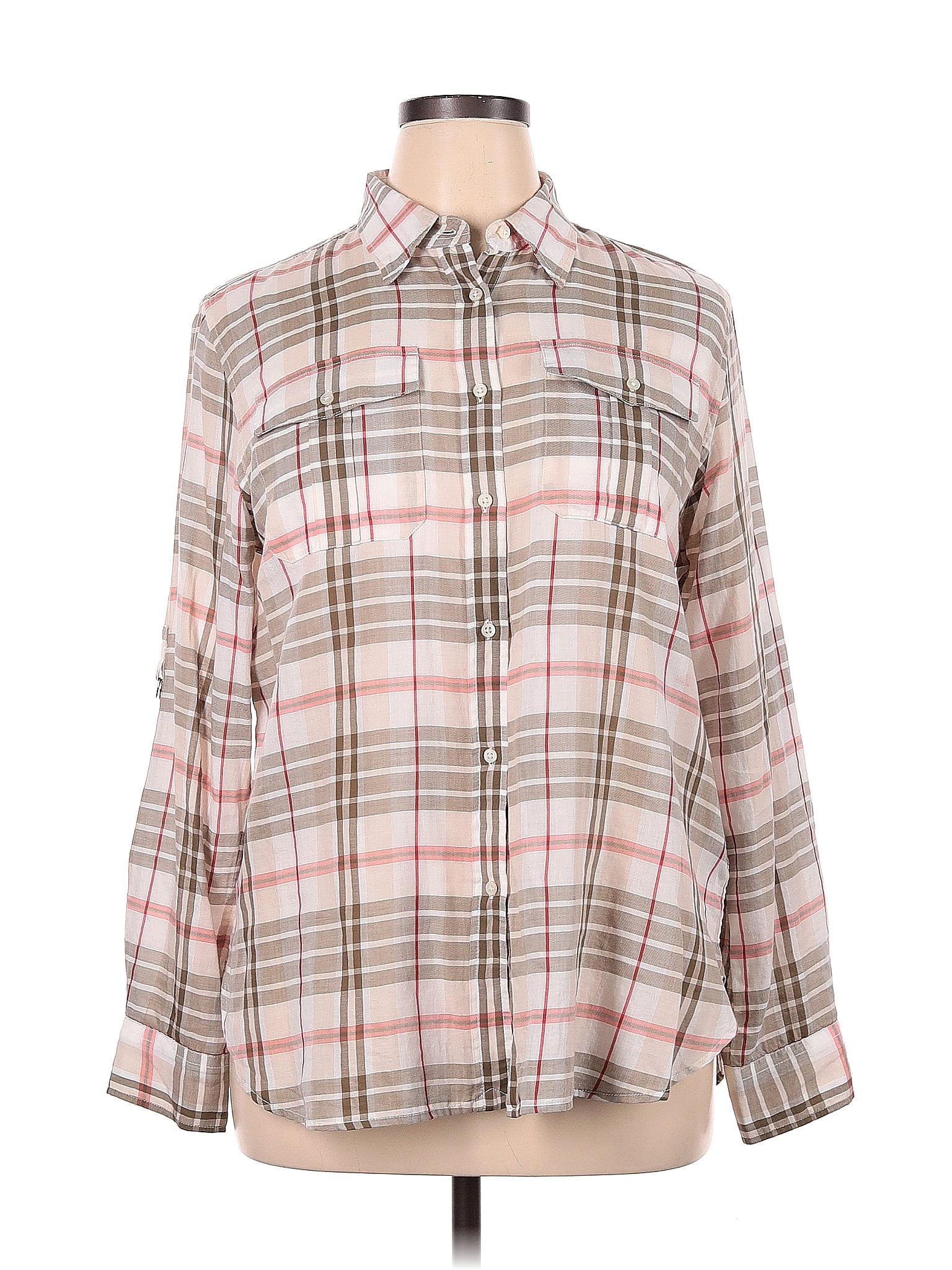 Lauren By Ralph Lauren 100 Cotton Plaid Pink Long Sleeve Button Down