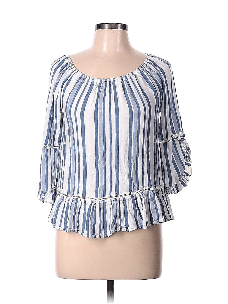 Fever 100% Rayon Blue 3/4 Sleeve Blouse Size M - photo 1