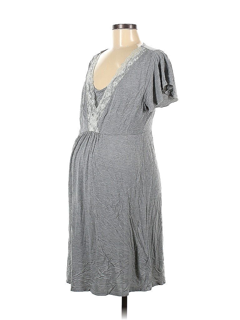 Seraphine Solid Gray Casual Dress Size M (Maternity) - photo 1
