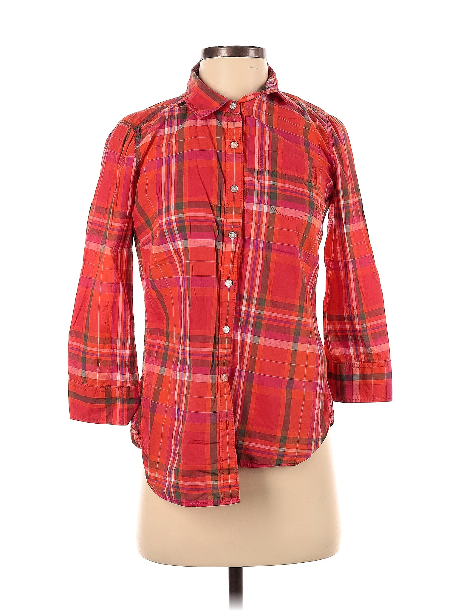 JCPenney 100% Cotton Red 3/4 Sleeve Button-Down Shirt Size S - 31% off ...