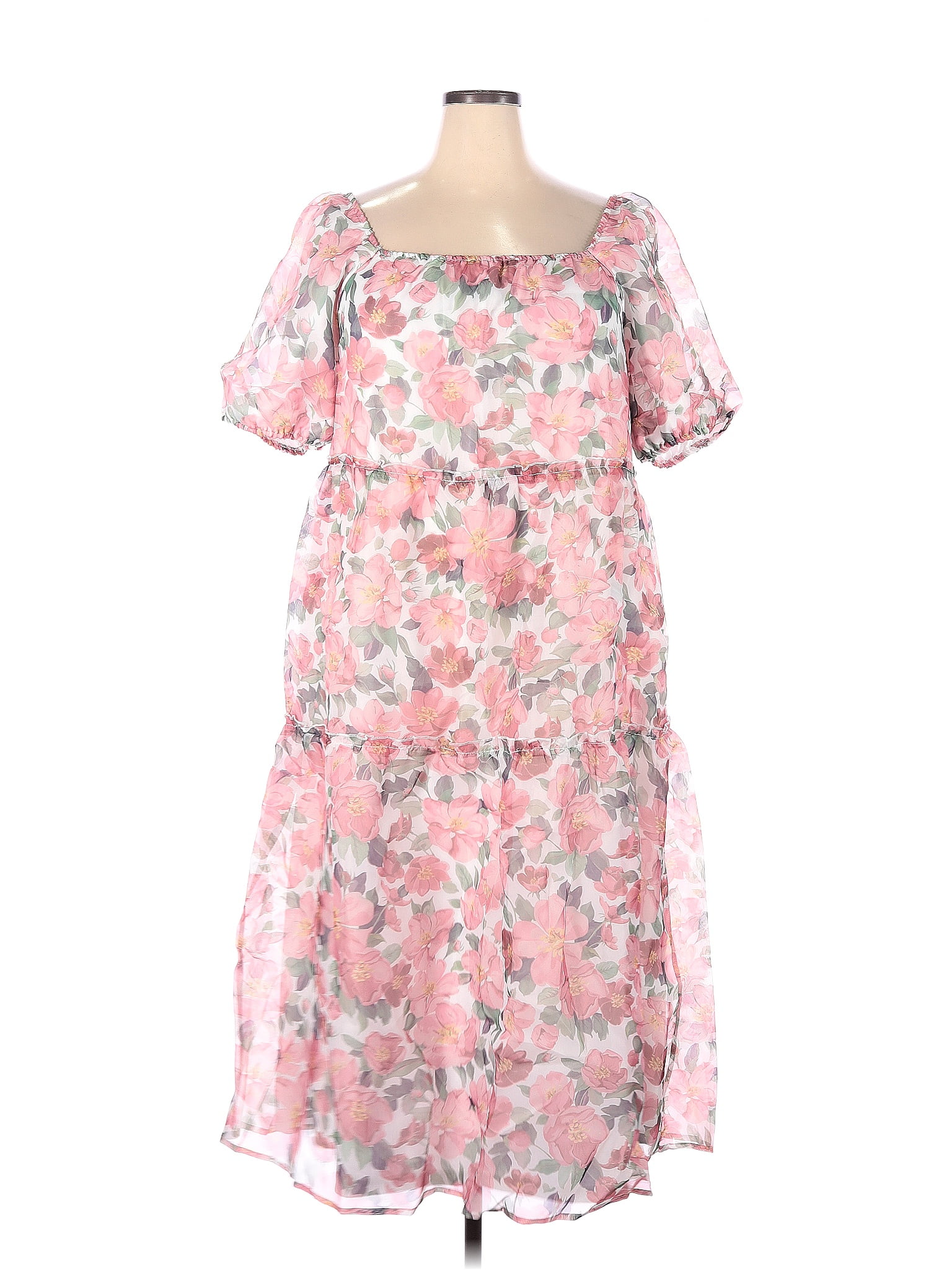 Piper & Scoot 100% Polyester Floral Multi Color Pink Casual Dress Size ...