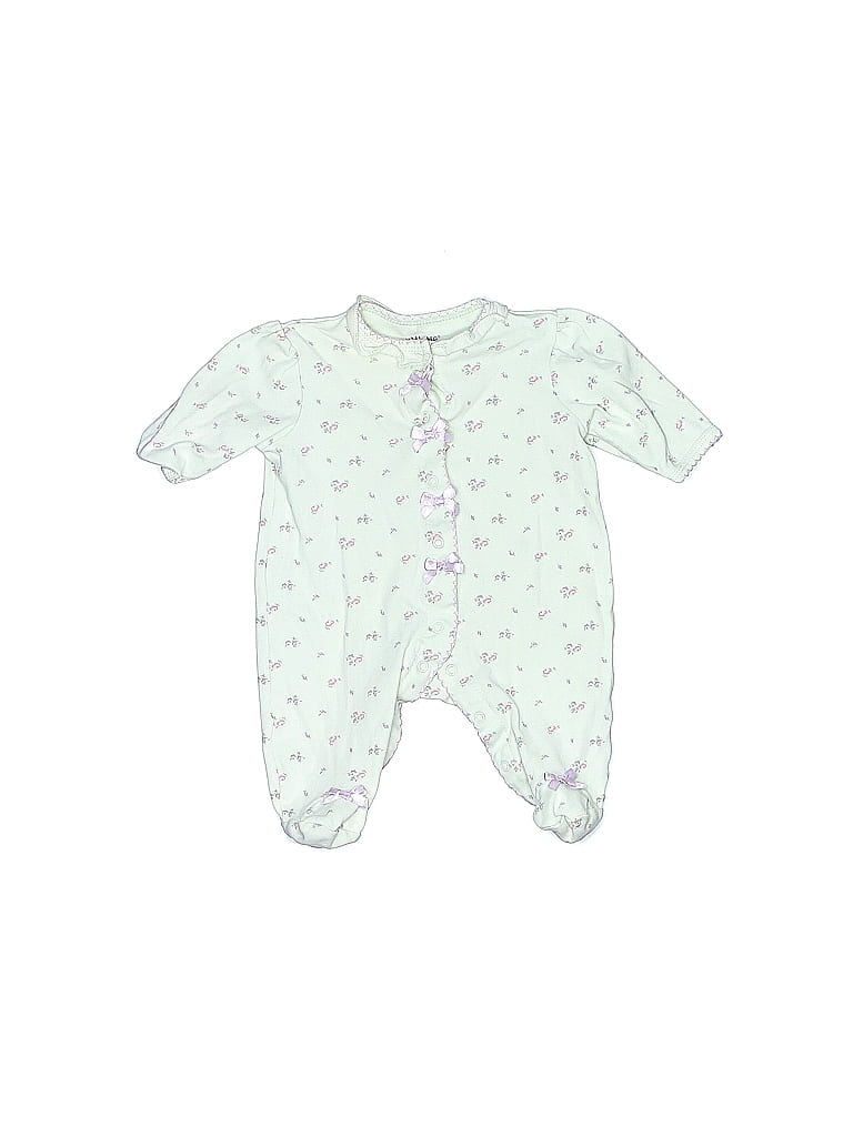 Little Me 100% Cotton White Green Long Sleeve Outfit Newborn - photo 1