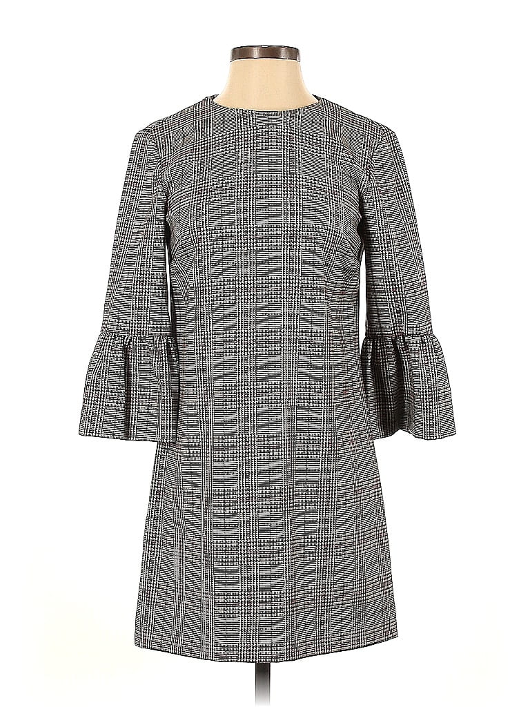 Zara Plaid Houndstooth Checkered-gingham Grid Tweed Gray Casual Dress Size XS - photo 1