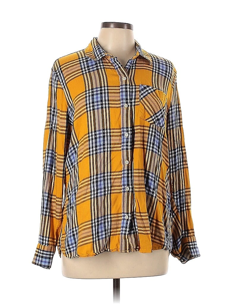 Gap Plaid Yellow Long Sleeve Button-Down Shirt Size L - photo 1