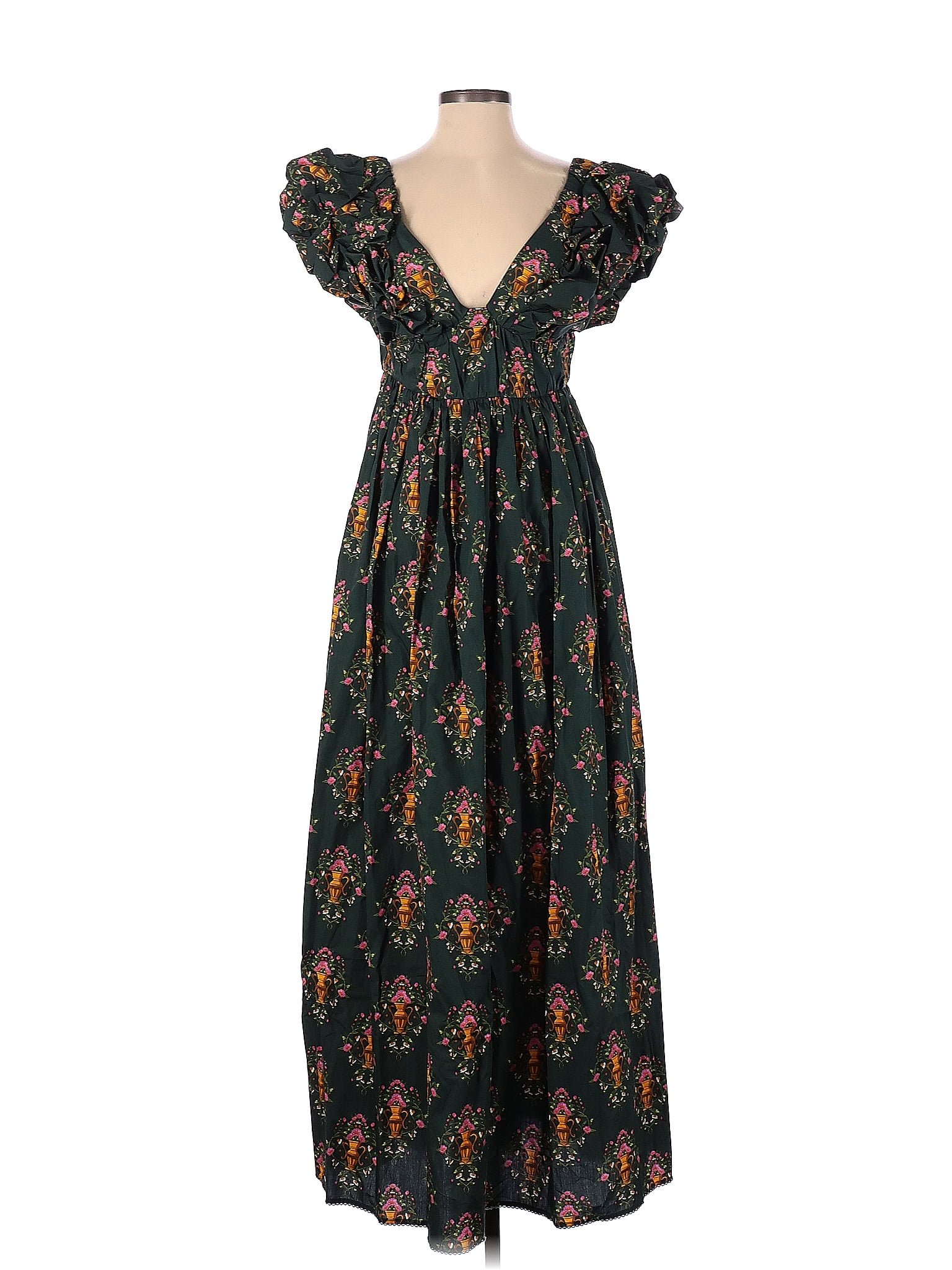 Agua by Agua Bendita 100% Cotton Floral Green Casual Dress Size S - 24% ...