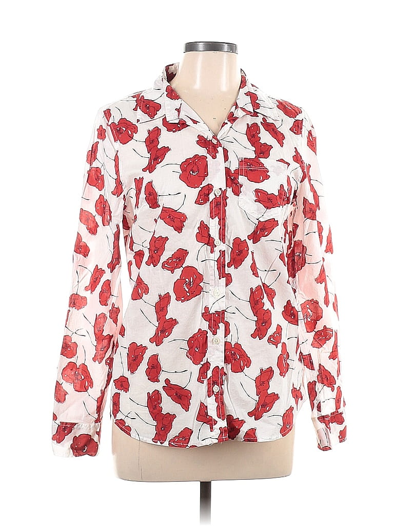 Gap Outlet 100% Cotton Floral White Red Long Sleeve Button-Down Shirt Size M - photo 1
