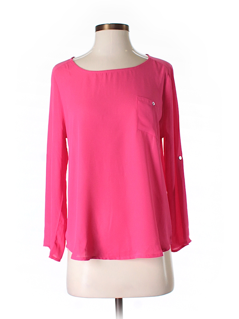 Freebird 100% Polyester Solid Pink Long Sleeve Blouse Size M - 76% off ...