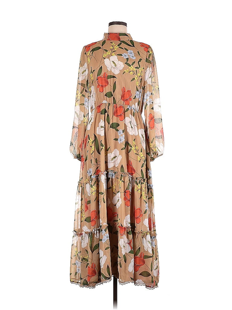 lost & wander 100% Polyester Floral Multi Color Tan Casual Dress Size M ...
