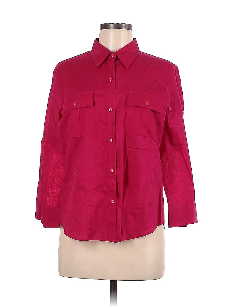 Liz Claiborne 100% Cotton Red 3/4 Sleeve Button-Down Shirt Size M - 66%