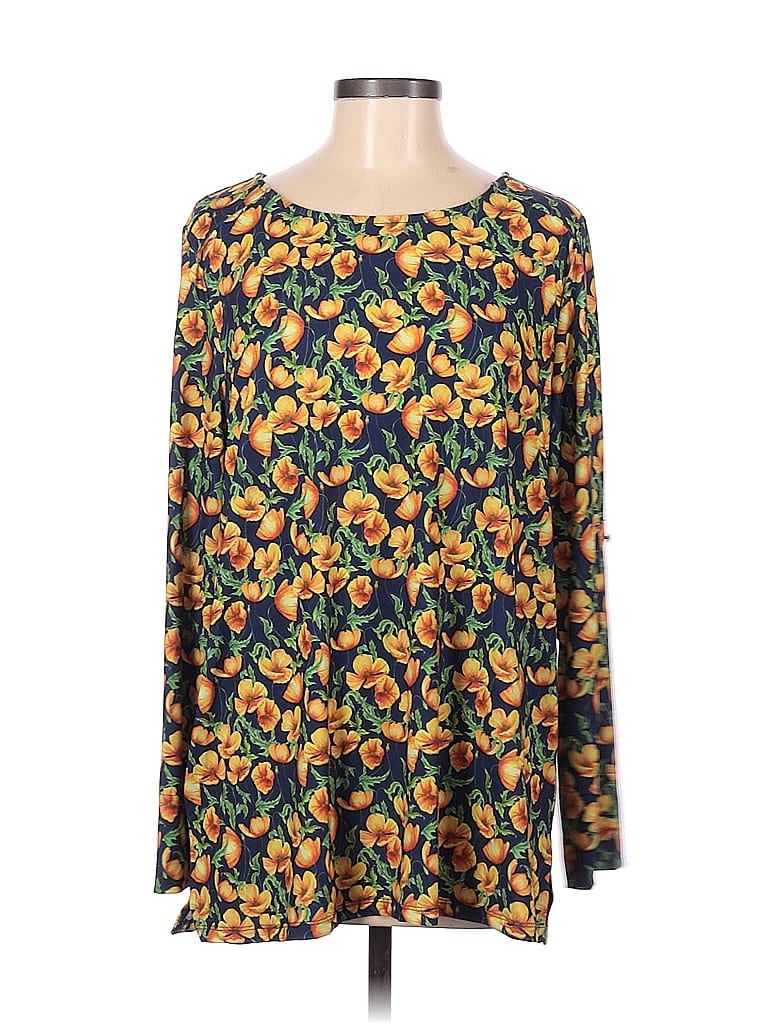 Brooke Shields Timeless Color Block Floral Yellow Long Sleeve Blouse ...