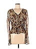 Escada 100% Silk Animal Print Leopard Print Brown Long Sleeve Blouse Size 40 (EU) - photo 1