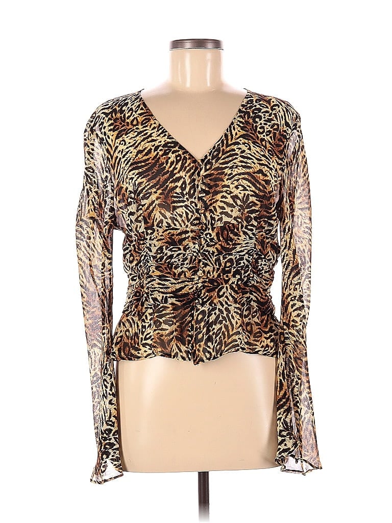 Escada 100% Silk Animal Print Leopard Print Brown Long Sleeve Blouse Size 40 (EU) - photo 1