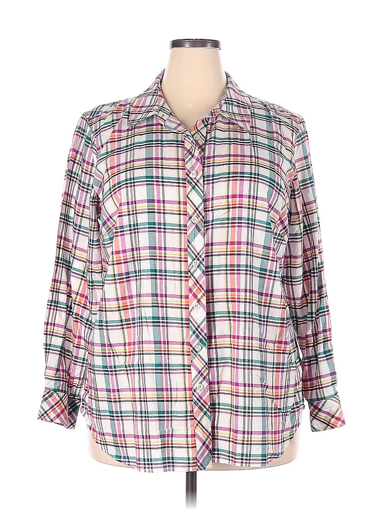 Talbots 100% Cotton Plaid Pink Long Sleeve Button-Down Shirt Size 2X (Plus) - photo 1