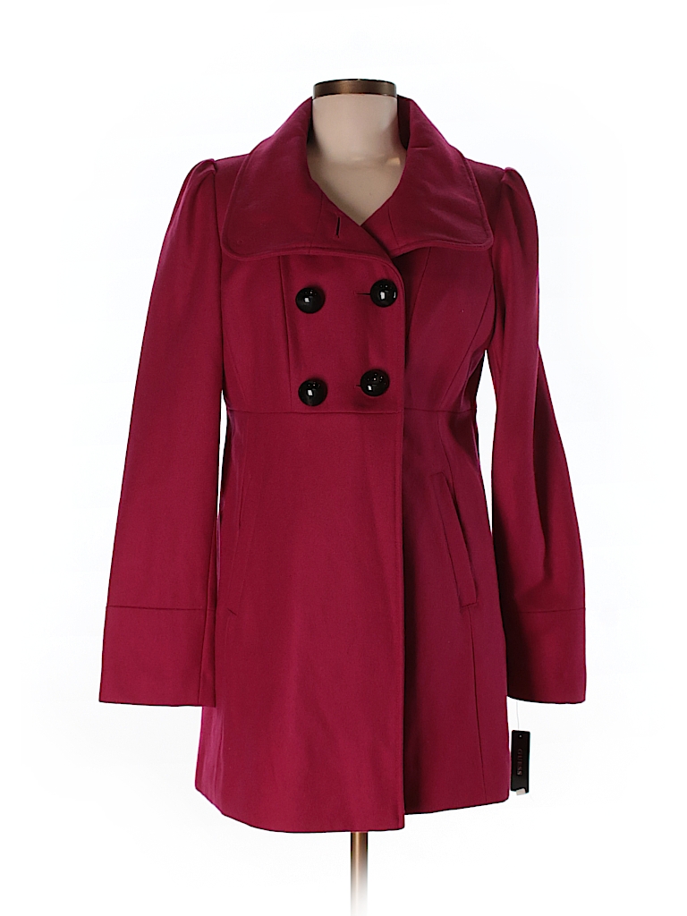 Guess Solid Pink Wool Coat Size L - 56% off | thredUP